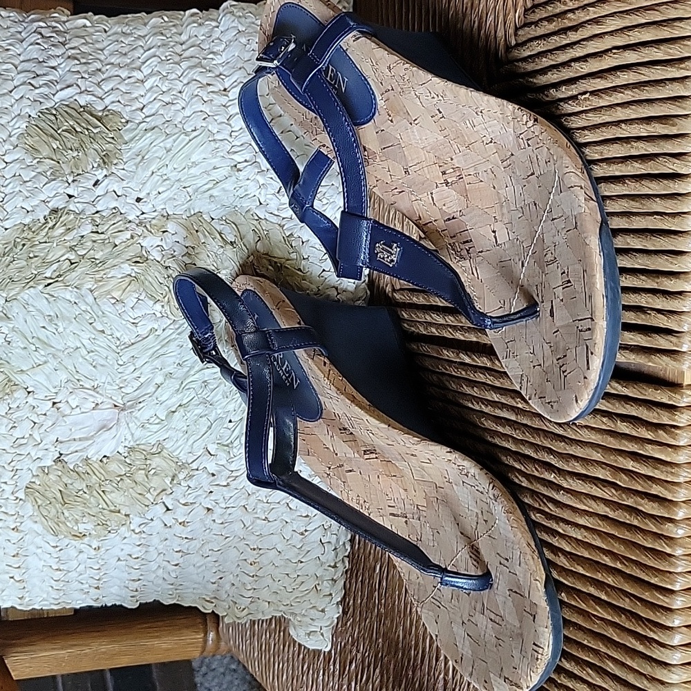 Lauren Ralph Lauren Naris, blue thong wedge sandal, 9B - Picture 3 of 12